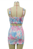 Pink Sexy Casual Print Tie-dye Backless V Neck Sling Dress Dresses