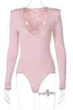 Pink Sexy Solid V Neck Regular Jumpsuits
