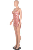 Pink Sweet Solid Patchwork Spaghetti Strap Pencil Skirt Dresses