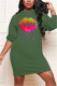 Green Fashion Casual Print Basic O Neck Printed Dress