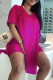 Rose Red Fashion Casual Solid Slit V Neck Short Sleeve Two Pieces