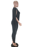 Black Blends OL Solid Zippered pencil Long Sleeve Two Pieces