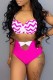 Rose Red Fashion Sexy Print Hollowed Out Swimwears