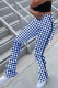 White Casual Plaid Patchwork Skinny Small Elastic High Waist Pencil Bottoms