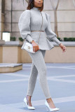 Grey Casual Solid Turtleneck Long Sleeve Two Pieces