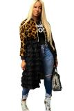 Camouflage O Neck Lips Print Patchwork Camouflage Mesh Leopard Zippered Polyester Patchwork Long Sleeve