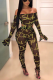 Black Sexy Print Hollowed Out Bateau Neck Skinny Jumpsuits