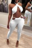 Red Fashion Sexy Solid Backless Halter Sleeveless Two Pieces