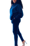 Blue Sportswear Polyester Solid O Neck Long Sleeve Regular Sleeve Regular Two Pieces