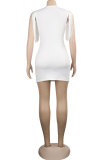 White Sexy Fashion Tank Sleeveless V Neck Hip skirt Mini Patchwork tassel Solid Club Dresses