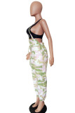 Pink Casual Print Regular Mid Waist Pencil Bottoms
