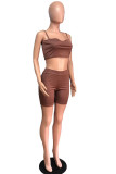Brown Polyester Casual Print Solid backless Straight Sleeveless Two Pieces