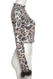 Leopard Print Street Leopard Patchwork Half A Turtleneck Tops