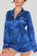Blue Casual Living Letter Embroidery Basic Turndown Collar Long Sleeve Two Pieces