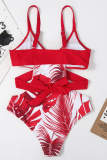 Red Sexy Print Hollowed Out Split Joint Swimwears