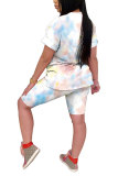 White Polyester Fashion Casual adult Patchwork Print Tie Dye Gradient Two Piece Suits pencil Short Sleeve Two Pieces