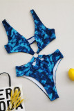 Royal Blue Fashion Sexy Print Backless Swimwears