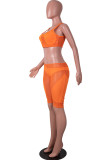 Orange Sexy Solid Mesh Square Collar Sleeveless Two Pieces