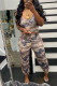 Multicolor Fashion Casual Camouflage Print Basic V Neck Sleeveless Two Pieces