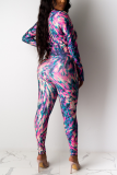 Multicolor Street Print Patchwork Turndown Collar Long Sleeve Two Pieces