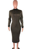 Silver Fashion Sexy Striped Solid Patchwork O Neck Pencil Skirt Dresses