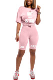 Pink Fashion Active Letter Two Piece Suits pencil Short Sleeve Two Pieces