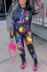 Black Casual Print Patchwork Hooded Collar Long Sleeve Two Pieces