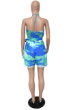 Green Sexy Patchwork Tie-dye Halter Straight Rompers