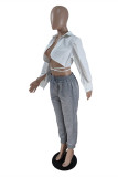 White Fashion Sexy Solid Cardigan Turndown Collar Tops