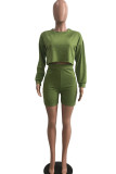 Green Polyester Fashion Street Patchwork Solid Two Piece Suits Straight Long Sleeve Two Pieces