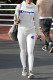 White Casual Print Patchwork Turtleneck Long Sleeve Two Pieces