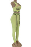 Light yellow Milk Silk Fashion Sexy Letter Patchwork Two Piece Suits pencil Sleeveless Two Pieces