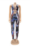 Red Fashion Sexy Print Hollowed Out Backless V Neck Skinny Jumpsuits