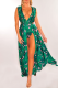 Green Sexy Print High Opening V Neck Straight Dresses
