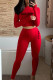 Red Casual Letter Embroidered O Neck Long Sleeve Two Pieces