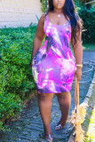 Pink Chlorine Fashion Sexy Pink Orange purple Sky Blue Tank Sleeveless O neck Pencil Dress Knee-Length Print Dresses