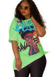 Green White Blue Green Pink Yellow Polyester O Neck Short Sleeve Print head portrait Tops