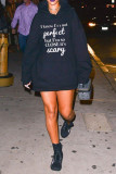 Black Sexy Casual Letter Print Hooded Collar Dresses