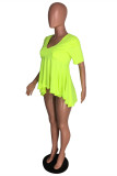Fluorescent Green Fashion Casual Solid Basic V Neck T-Shirts