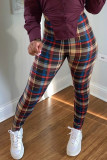 Multicolor Casual Plaid Print Patchwork Straight Low Waist Bottoms