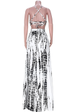 Gray Green Sexy Print Hollowed Out Spaghetti Strap Irregular Dress Dresses