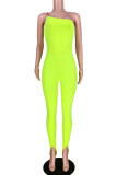 Fluorescent Yellow Fashion Sexy Solid Sleeveless one shoulder collar Jumpsuits