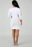 White Fashion Sexy Long Sleeves V Neck Pencil Dress skirt Club Dresses