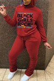 Red Casual Print Patchwork Hooded Collar Long Sleeve Two Pieces