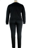 Black Casual Solid Sequins Split Joint O Neck Long Sleeve Two Pieces