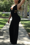 Black Fashion Sexy Solid Backless Strap Design Spaghetti Strap Regular Jumpsuits