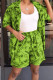 Green Fashion Casual Two Piece Suits Print Solid Straight Half Sleeve Two-Piece Short Set
