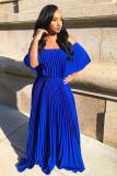 purple Fashion Casual adult Sexy Off The Shoulder One word collar Pleated Floor-Length Solid Drap