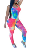 colour Fashion Sexy Print Backless Sleeveless Slip Jumpsuits