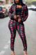 Red Casual Lips Printed Zipper Collar Long Sleeve Regular Sleeve Two Pieces